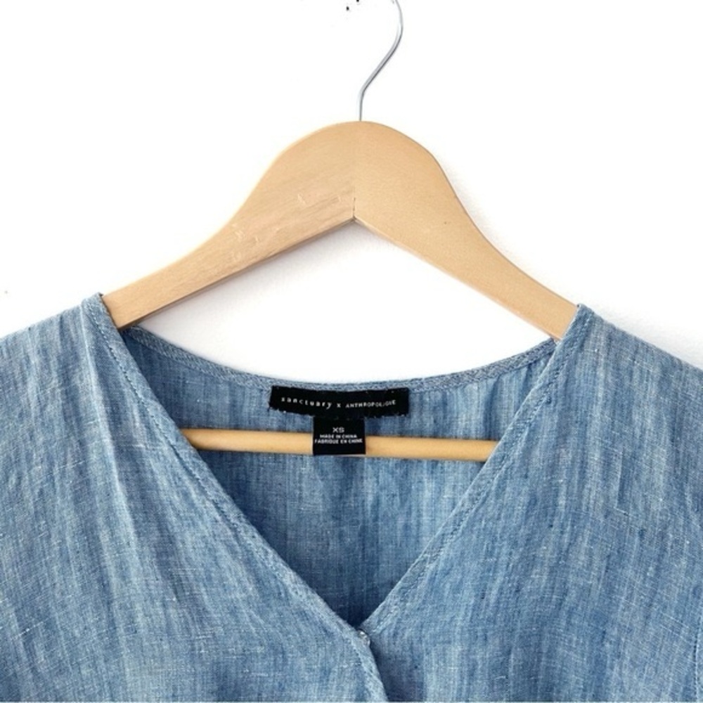 Sanctuary x Anthropologie  Montana 100% Linen Romper Size XS Blue Chambray - Picture 7 of 10